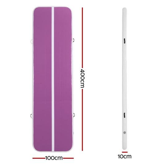 Everfit 4M Air Track Gymnastics Tumbling Exercise Cheerleading Mat Inflatable Purple