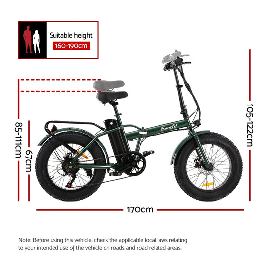 Everfit 20 Inch Folding Electric Bike Urban City Bicycle eBike Rechargeable
