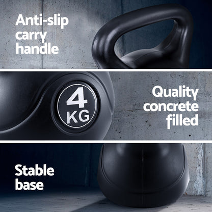 Everfit 4kg Kettlebell Set Weight Lifting Bench Dumbbells Kettle Bell Gym Home